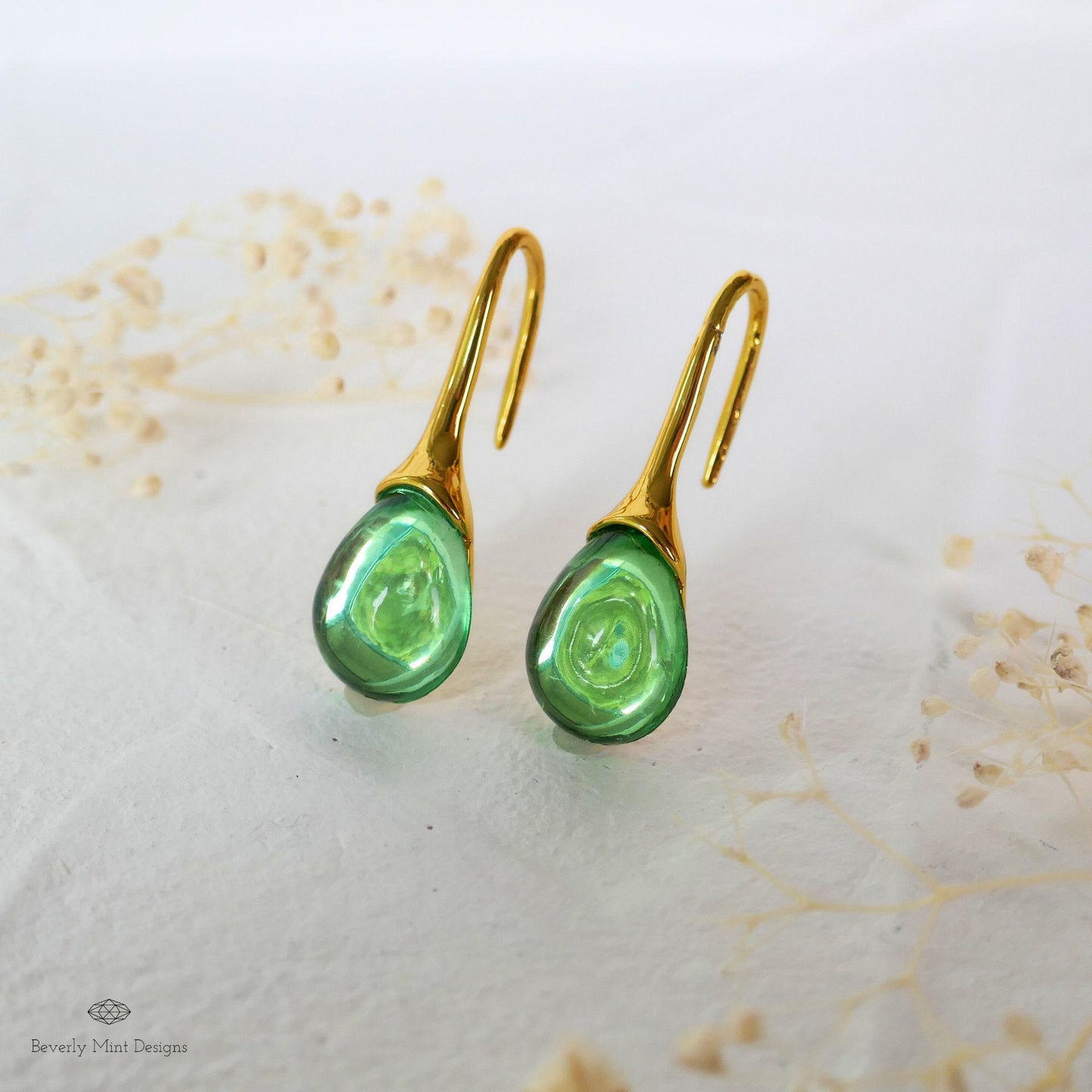 Green Earrings , Gold Dangle Earring with Emerald Green Gemstone Earrings, Gem Stone Jewelry Waterdrop Earrings, Gift For Her