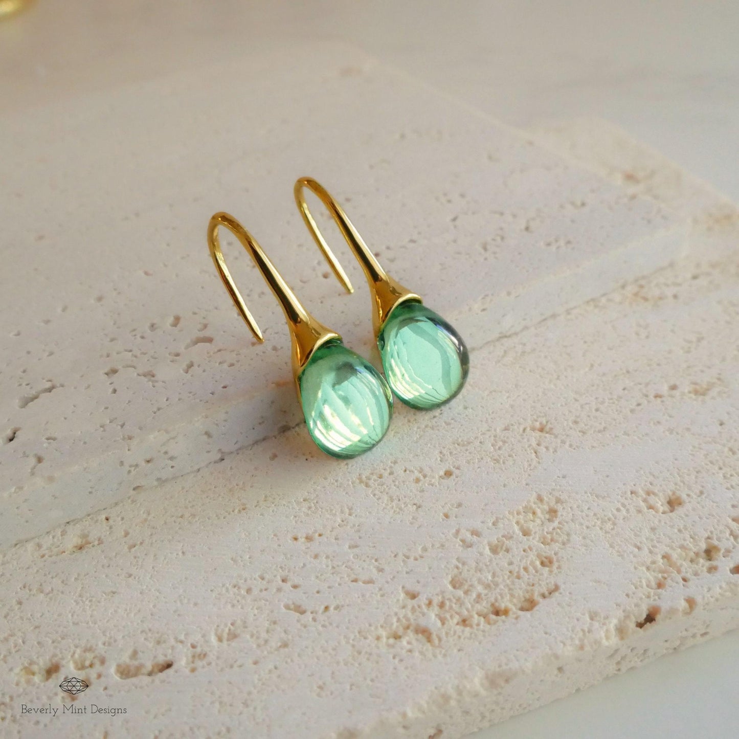 Green Earrings , Gold Dangle Earring with Emerald Green Gemstone Earrings, Gem Stone Jewelry Waterdrop Earrings, Gift For Her