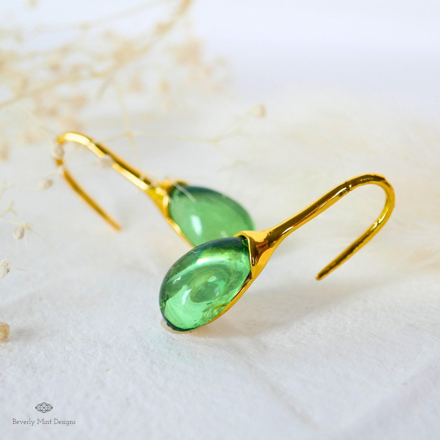 Green Earrings , Gold Dangle Earring with Emerald Green Gemstone Earrings, Gem Stone Jewelry Waterdrop Earrings, Gift For Her