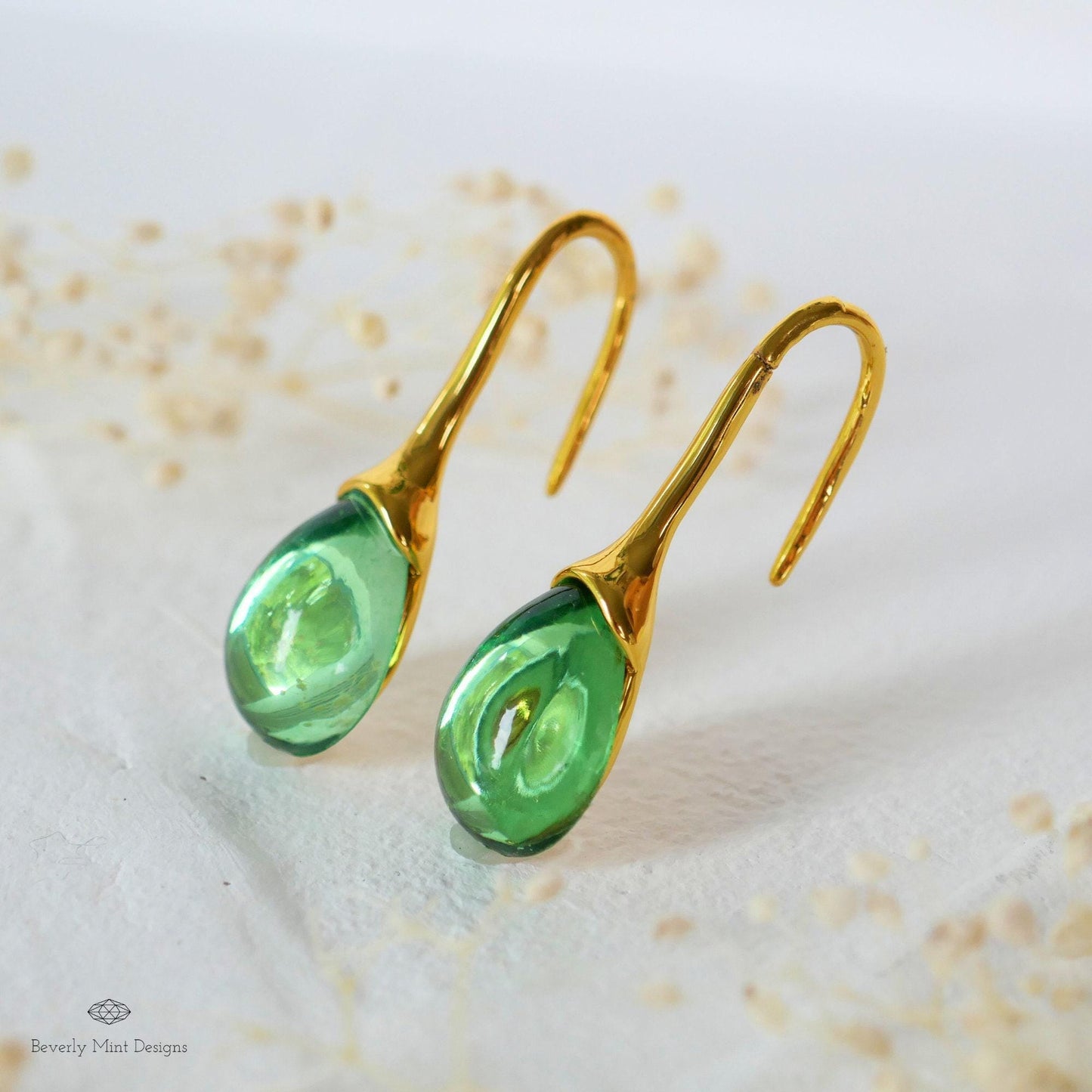 Green Earrings , Gold Dangle Earring with Emerald Green Gemstone Earrings, Gem Stone Jewelry Waterdrop Earrings, Gift For Her