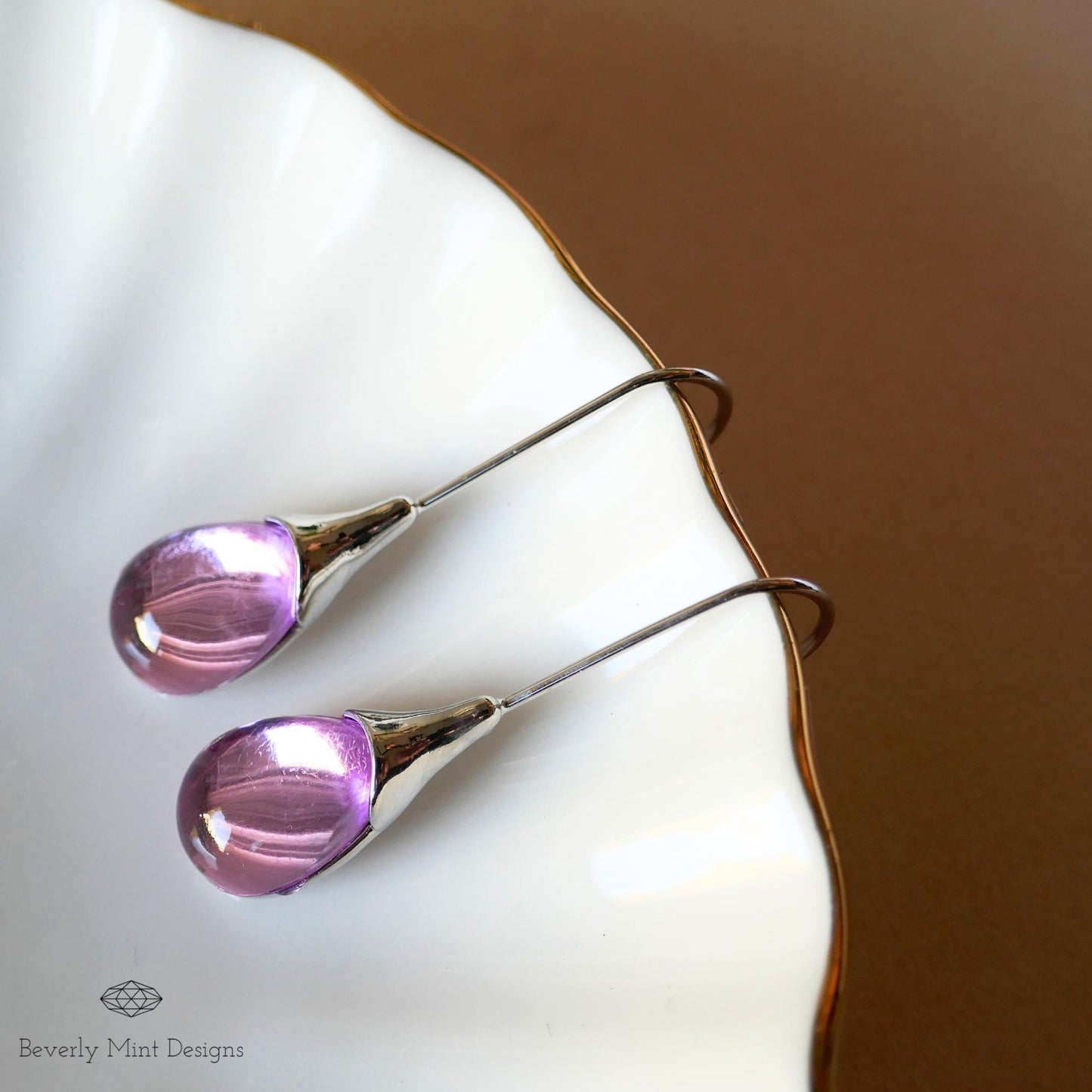 Purple Gemstone Earrings Teardrop Earrings , Purple Dangle Earrings , Amethyst Color Jewelry, Silver Hook ,Christmas Gift, Gift For Her