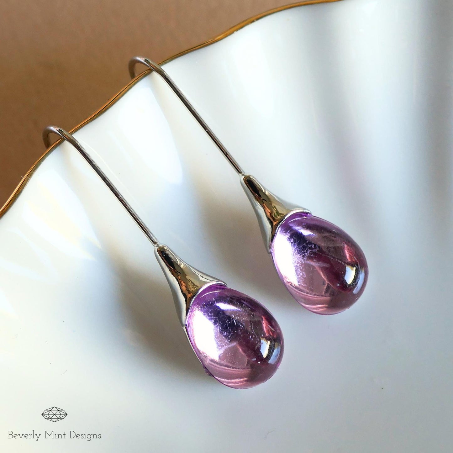Purple Gemstone Earrings Teardrop Earrings , Purple Dangle Earrings , Amethyst Color Jewelry, Silver Hook ,Christmas Gift, Gift For Her