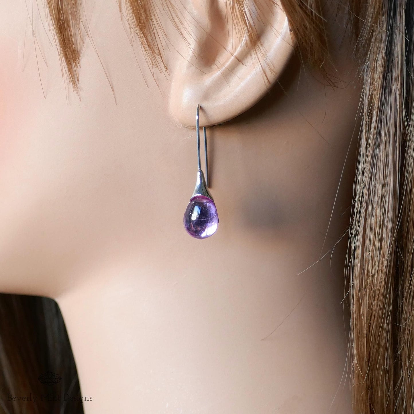 Purple Gemstone Earrings Teardrop Earrings , Purple Dangle Earrings , Amethyst Color Jewelry, Silver Hook ,Christmas Gift, Gift For Her
