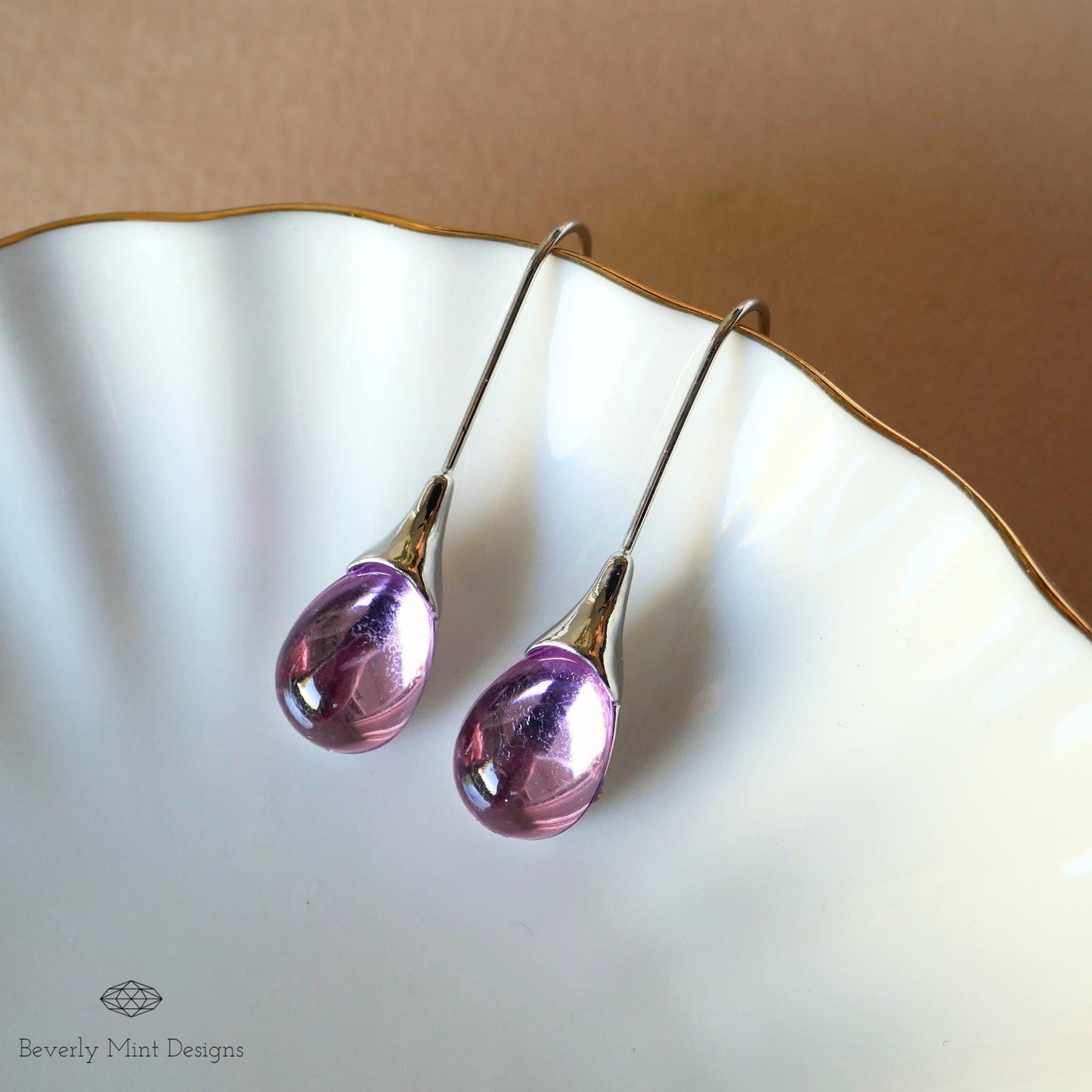 Purple Gemstone Earrings Teardrop Earrings , Purple Dangle Earrings , Amethyst Color Jewelry, Silver Hook ,Christmas Gift, Gift For Her