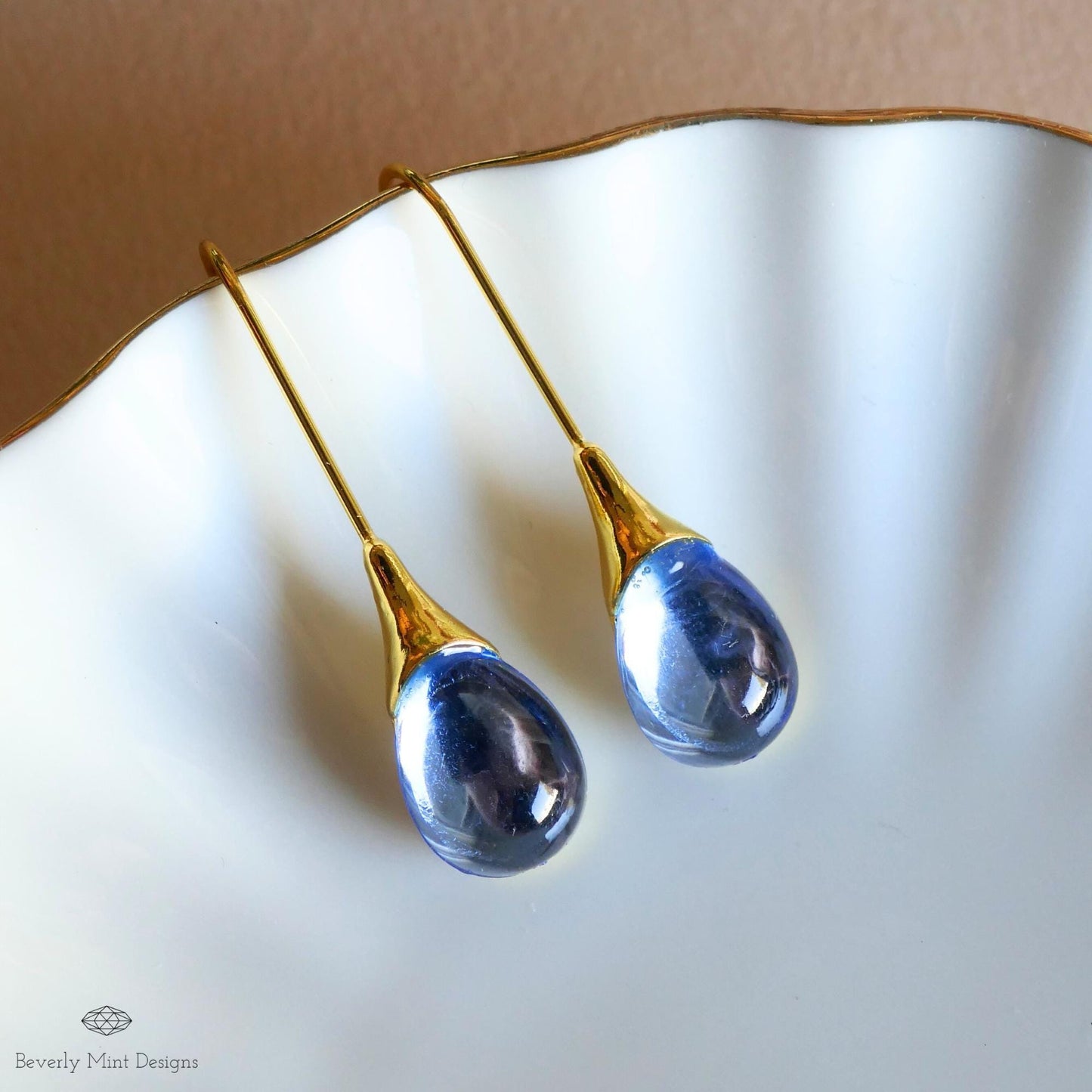 Blue Dangle Earring, Teardrop  Earrings Deep Sapphire Blue Waterdrop Teardrop, Gold Dangle Earrings, Gift For Her