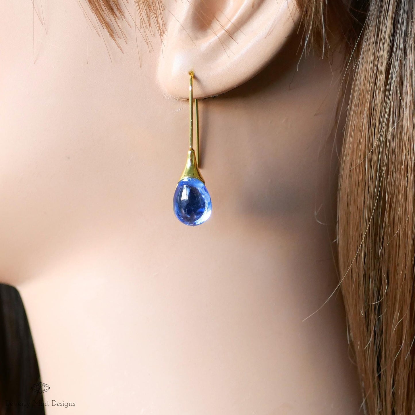 Blue Dangle Earring, Teardrop  Earrings Deep Sapphire Blue Waterdrop Teardrop, Gold Dangle Earrings, Gift For Her