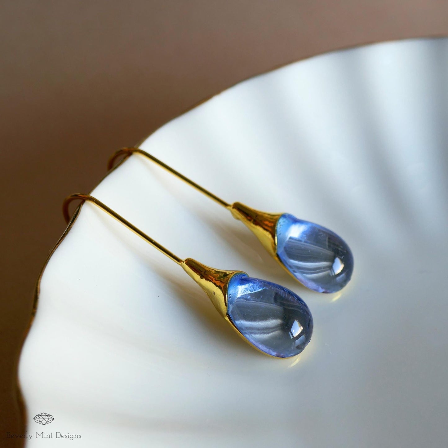 Blue Earrings Teardrop Dangle Earrings Gold , Blue Dangle Earrings  , Wedding Jewelry , Gift For Her