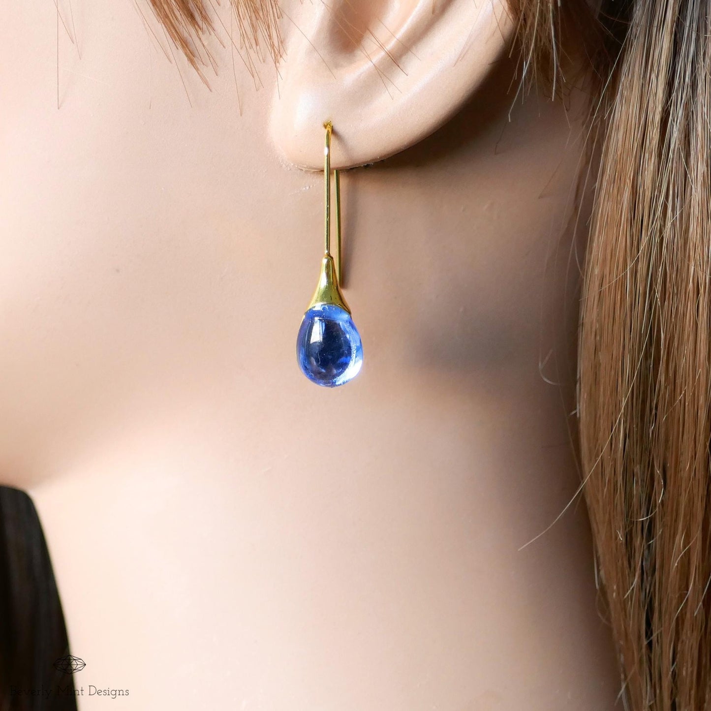 Blue Earrings Teardrop Dangle Earrings Gold , Blue Dangle Earrings  , Wedding Jewelry , Gift For Her