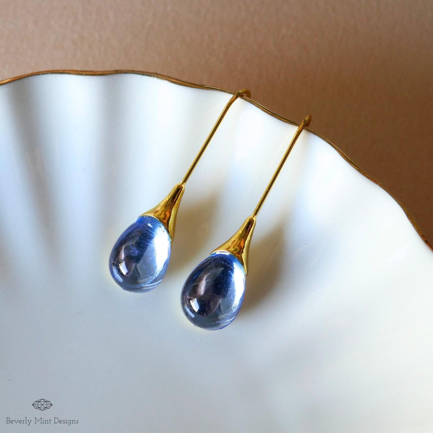 Blue Earrings Teardrop Dangle Earrings Gold , Blue Dangle Earrings  , Wedding Jewelry , Gift For Her