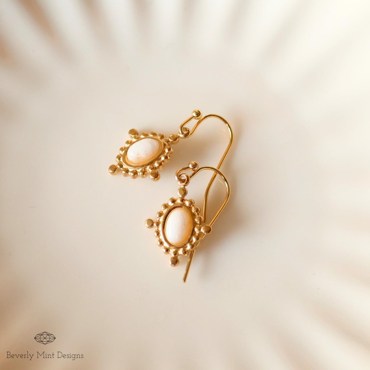 Gold Drop Earrings with White Gemstone, Vintage-Inspired Dangle Earrings, Elegant Jewelry for Weddings, Parties,  Everyday Wear