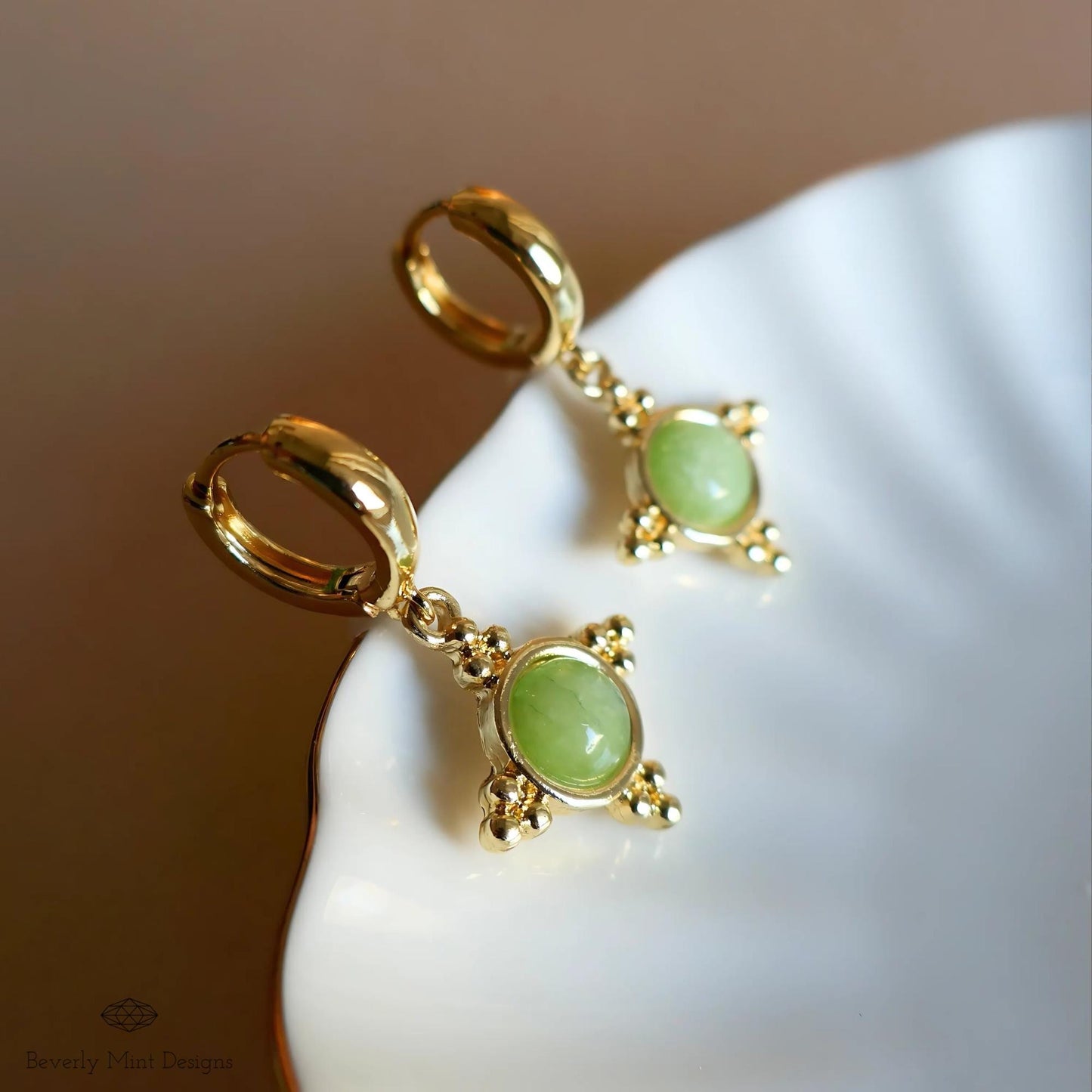 Gold and Green Dangle Earrings with Beaded Accents Boho Chic Handmade Jewelry for Women, Bohemian earrings, Jade Color , Unique jewelry