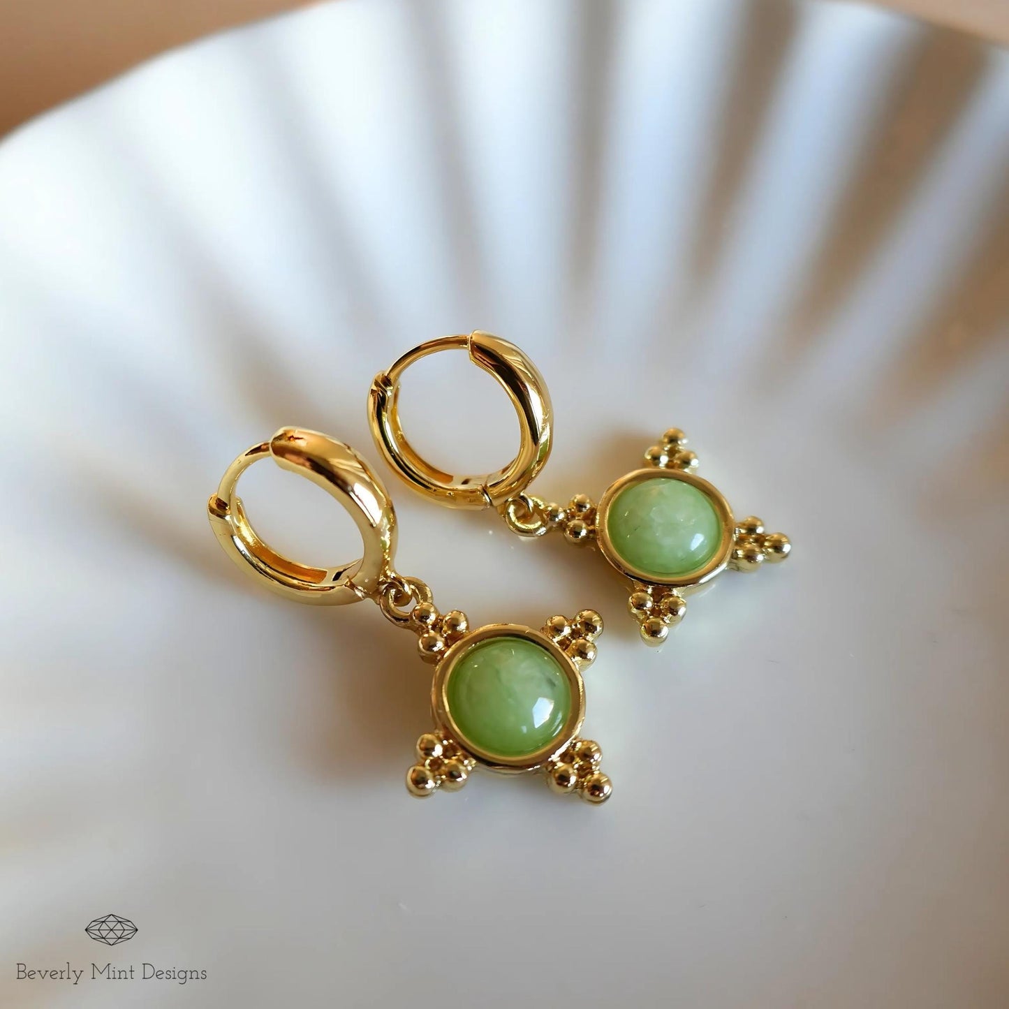 Gold and Green Dangle Earrings with Beaded Accents Boho Chic Handmade Jewelry for Women, Bohemian earrings, Jade Color , Unique jewelry