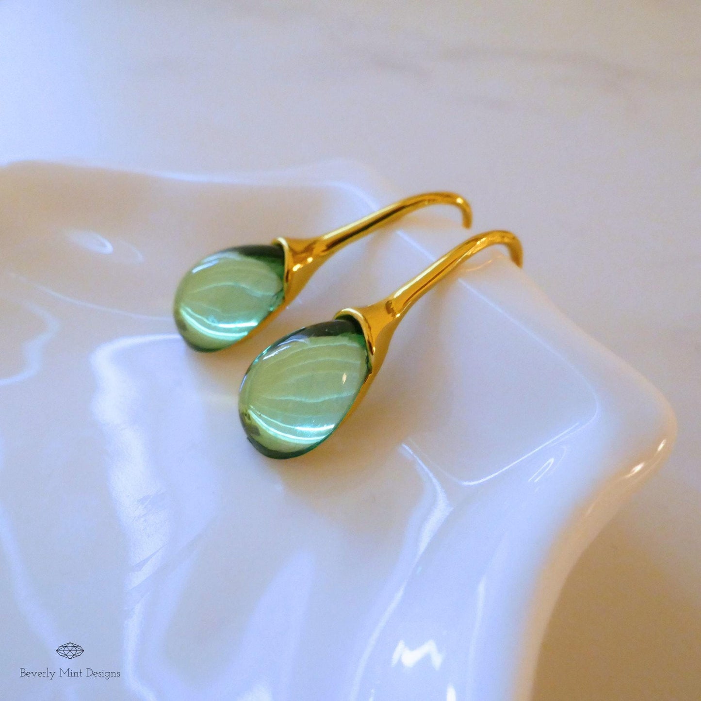 Green Earrings , Gold Dangle Earring with Emerald Green Gemstone Earrings, Gem Stone Jewelry Waterdrop Earrings, Gift For Her