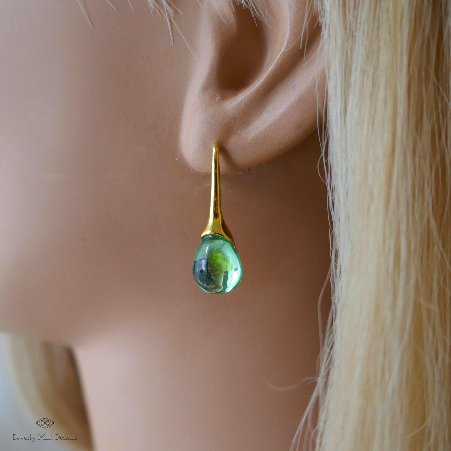Green Earrings , Gold Dangle Earring with Emerald Green Gemstone Earrings, Gem Stone Jewelry Waterdrop Earrings, Gift For Her