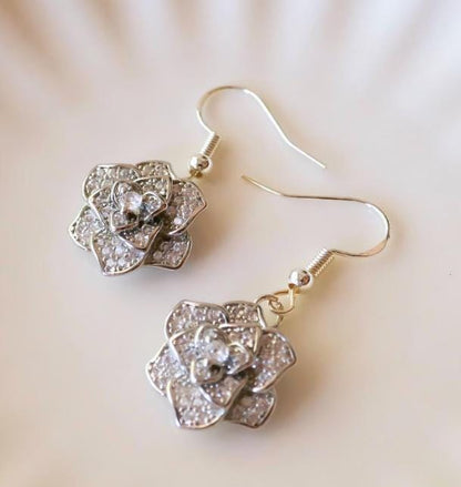 Silver Rose Earring with Cubic Zirconia