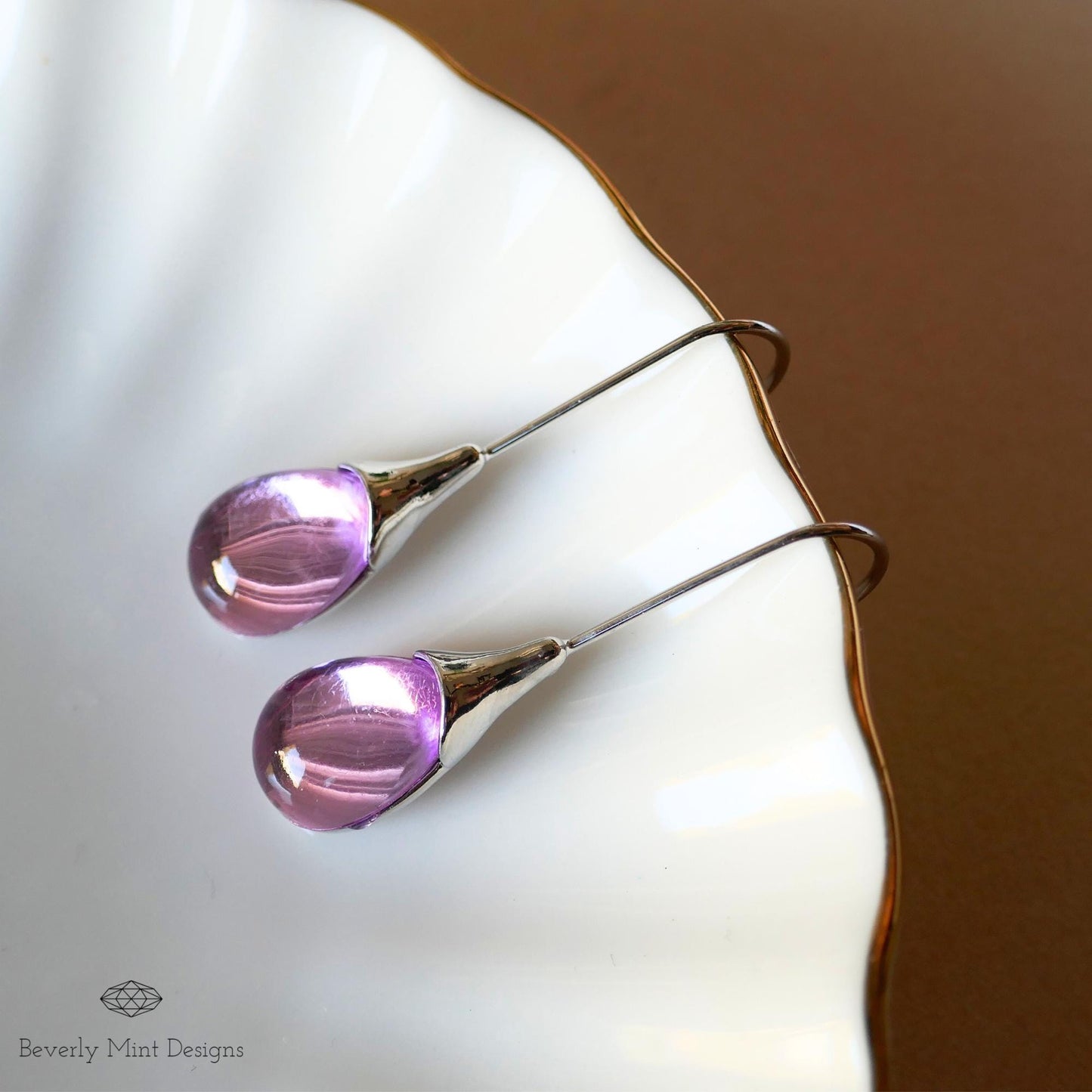 Purple Gemstone Earrings Teardrop Earrings , Purple Dangle Earrings , Amethyst Color Jewelry, Silver Hook ,Christmas Gift, Gift For Her