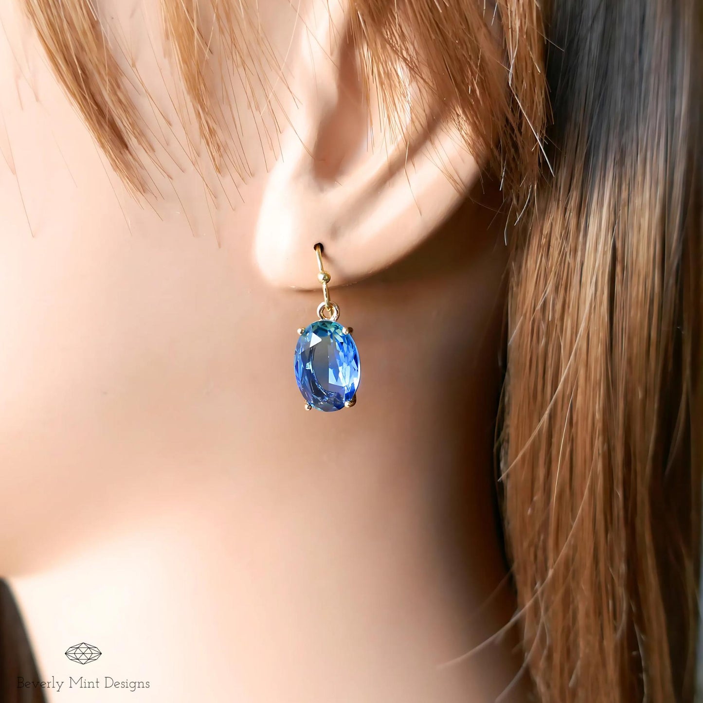 Oval Blue Crystal Drop Earrings, Blue Sapphire-Inspired Crystal Earrings, Elegant Handmade Jewelry, Something Blue Wedding Gift