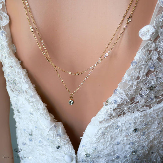 Silver Back Necklace for Wedding, Minimalist Backdrop Necklace, Dainty Backdrop Necklace Wedding, Bridal Gift, Gift For Her