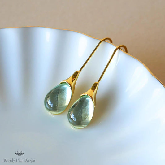 Light Green Teardrop Earrings, Gemstone Earrings Green Drop Earrings, Green Dangle Earrings, Minimalist Jewelry, Gift For Her