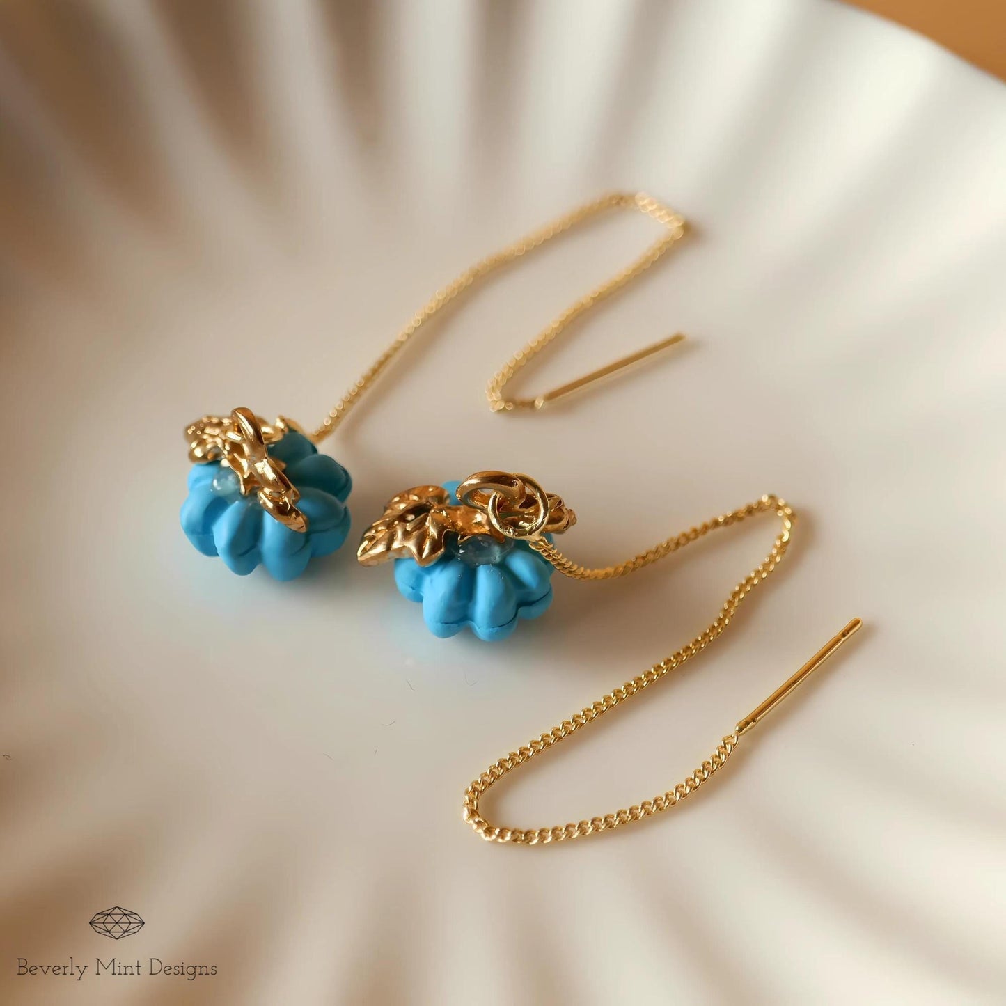 Halloween Pumpkin Earrings, Cute Pumpkin Earrings, Blue Earrings, Fun Halloween Accessories, Gift for Her, Gift For Her