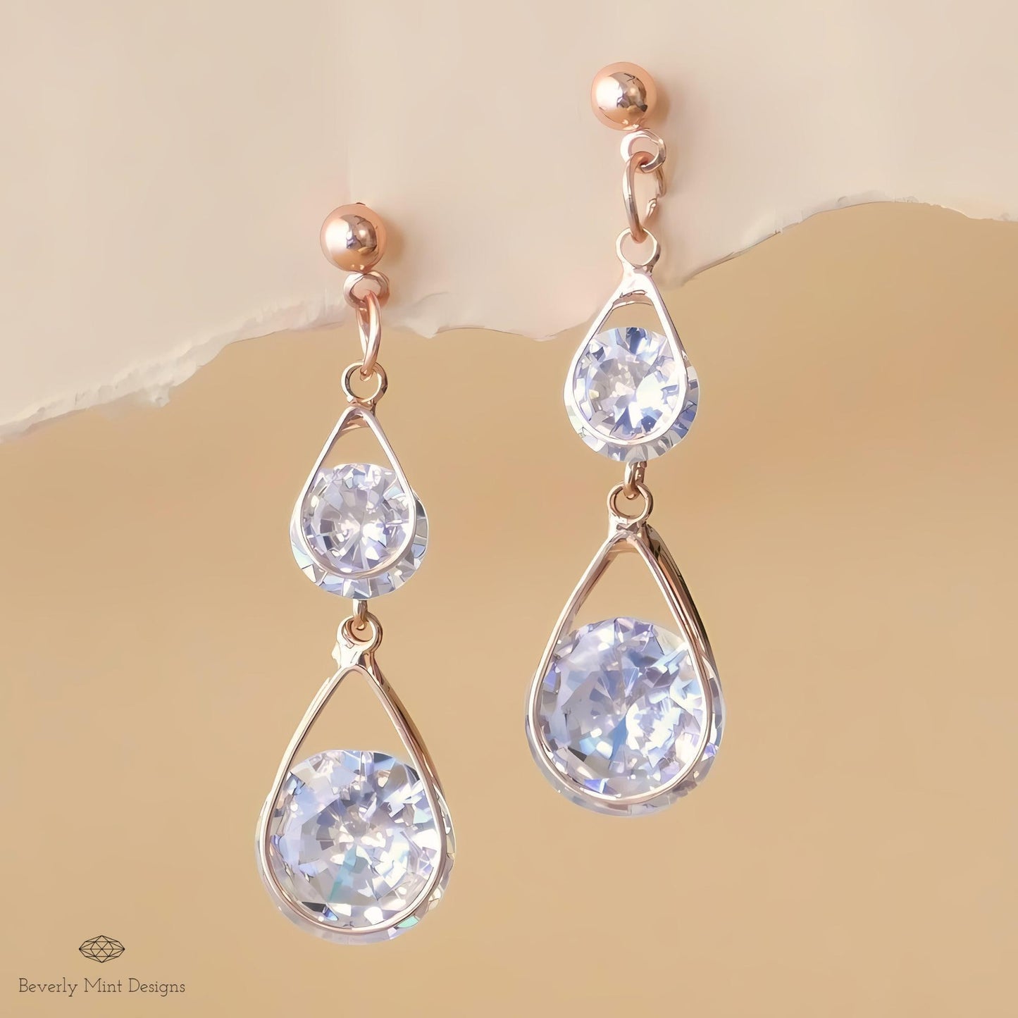 Rose Gold Drop Earrings, Dangle Earrings Rose Gold, Crystal Dangle Earrings, Rose gold Teardrop Earrings, Bridesmaids Jewelry, Wedding Gift