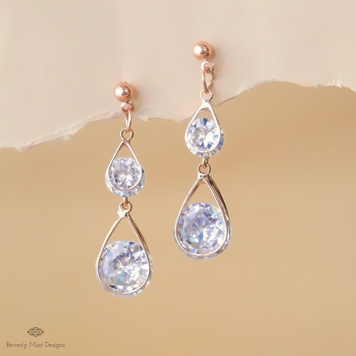 Rose Gold Drop Earrings, Dangle Earrings Rose Gold, Crystal Dangle Earrings, Rose gold Teardrop Earrings, Bridesmaids Jewelry, Wedding Gift