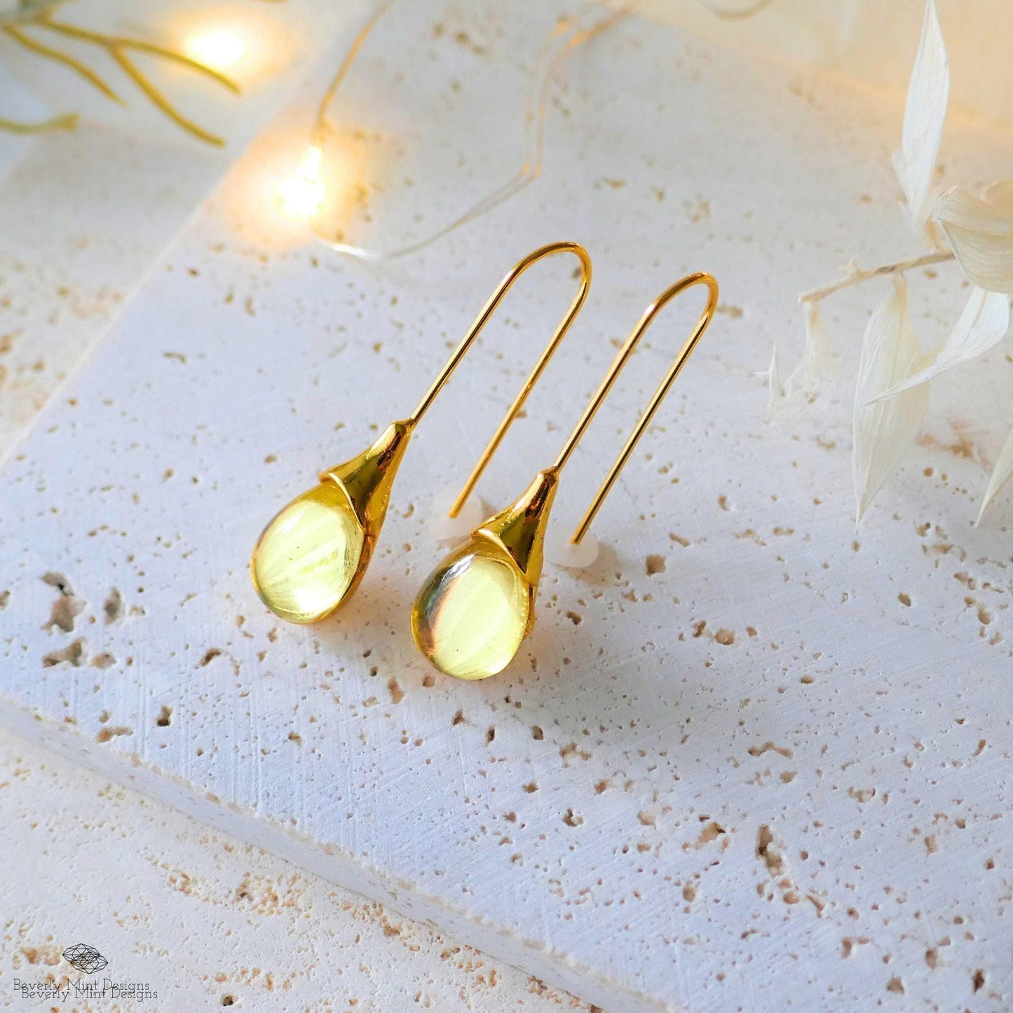 Yellow Teardrop Earrings, Gemstone Earrings Yellow Drop Earrings, Yellow Dangle Earrings, Yellow Waterdrop Earrings,Mother's Day Gift