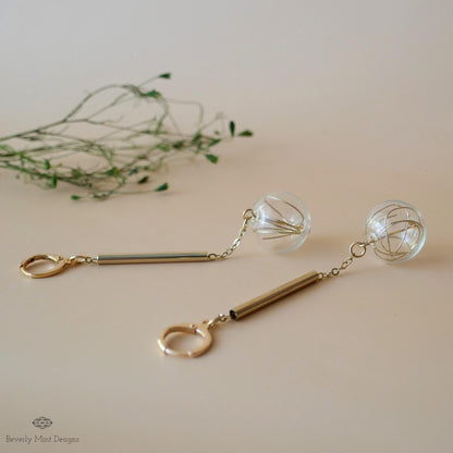 18K Gold Dangle Earrings, Unique Glass Bubble Earrings, Asymmetrical Modern Earrings, Large Earrings, Dangle and Drop Earrings, Gift For Her