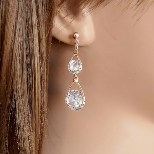 Rose Gold Dangle Earrings, Rose Gold Stud Earrings, Waterdrop Earrings, Statement Earrings ,Bride Earrings, Cubic Zirconia, Gift For Her