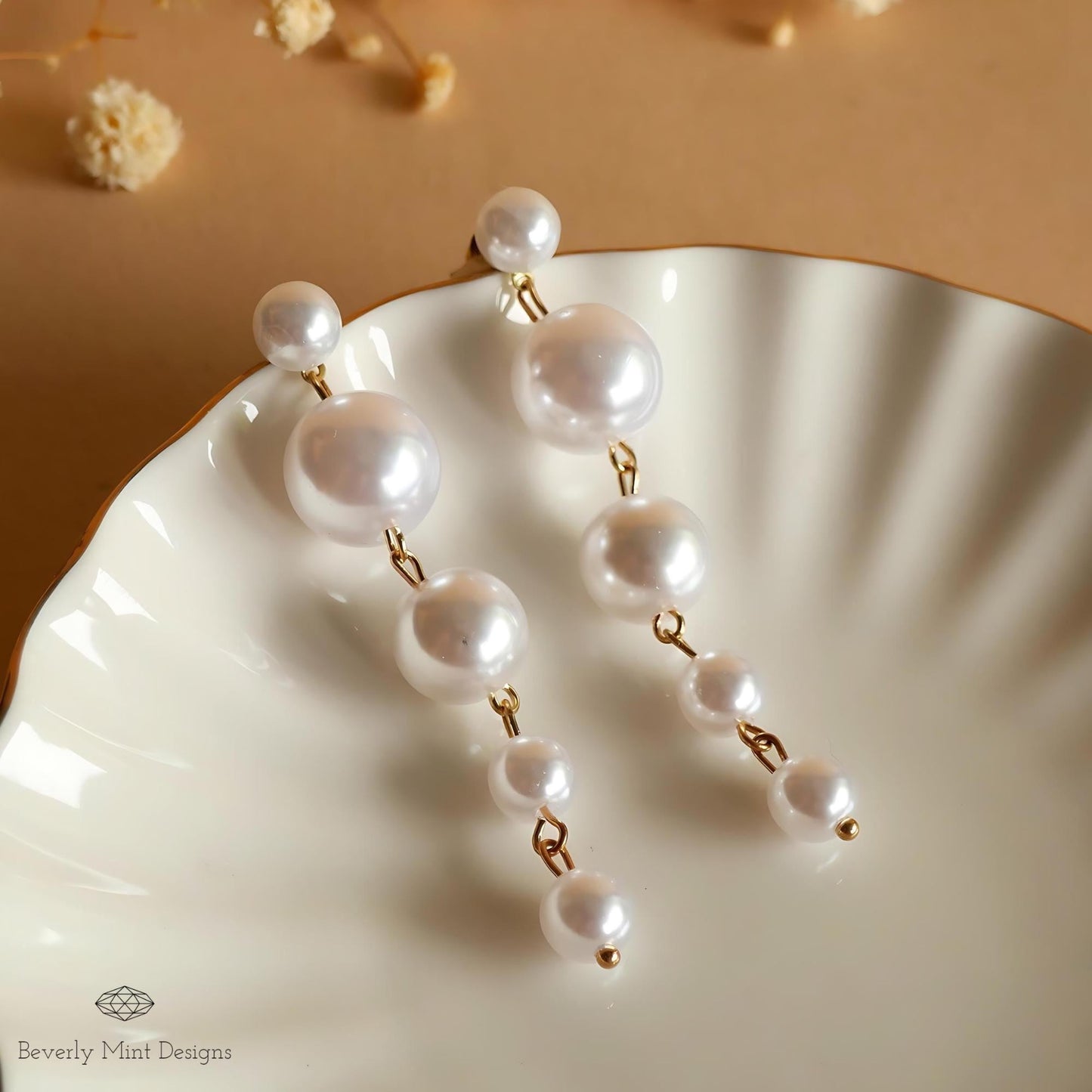 Elegant Pearl Dangle Earrings, Pearl Drop Earrings with Crystals, Bridal Jewelry, Wedding Gift, Statement Wedding Earrings, Gift For Her