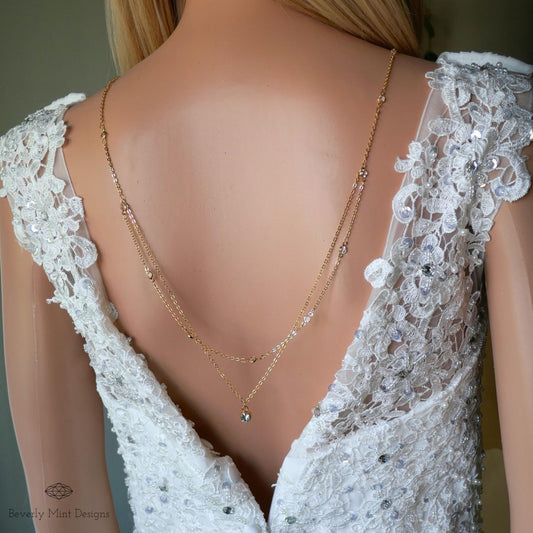 Gold Back Necklace for Wedding, Minimalist Backdrop Necklace, Dainty Backdrop Necklace Wedding, Bridal Gift, Gift For Her