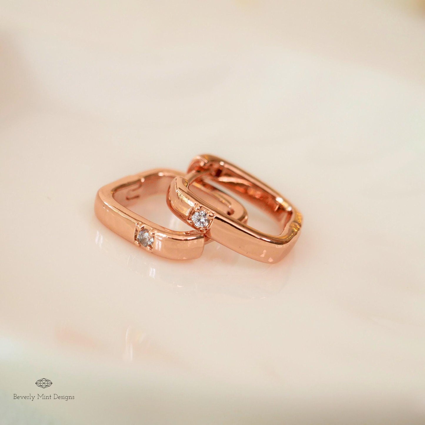 Rose Gold Huggie Earrings, Rose Gold Earrings square, Minimalist Earrings,  Simple Earrings, Gift For Her