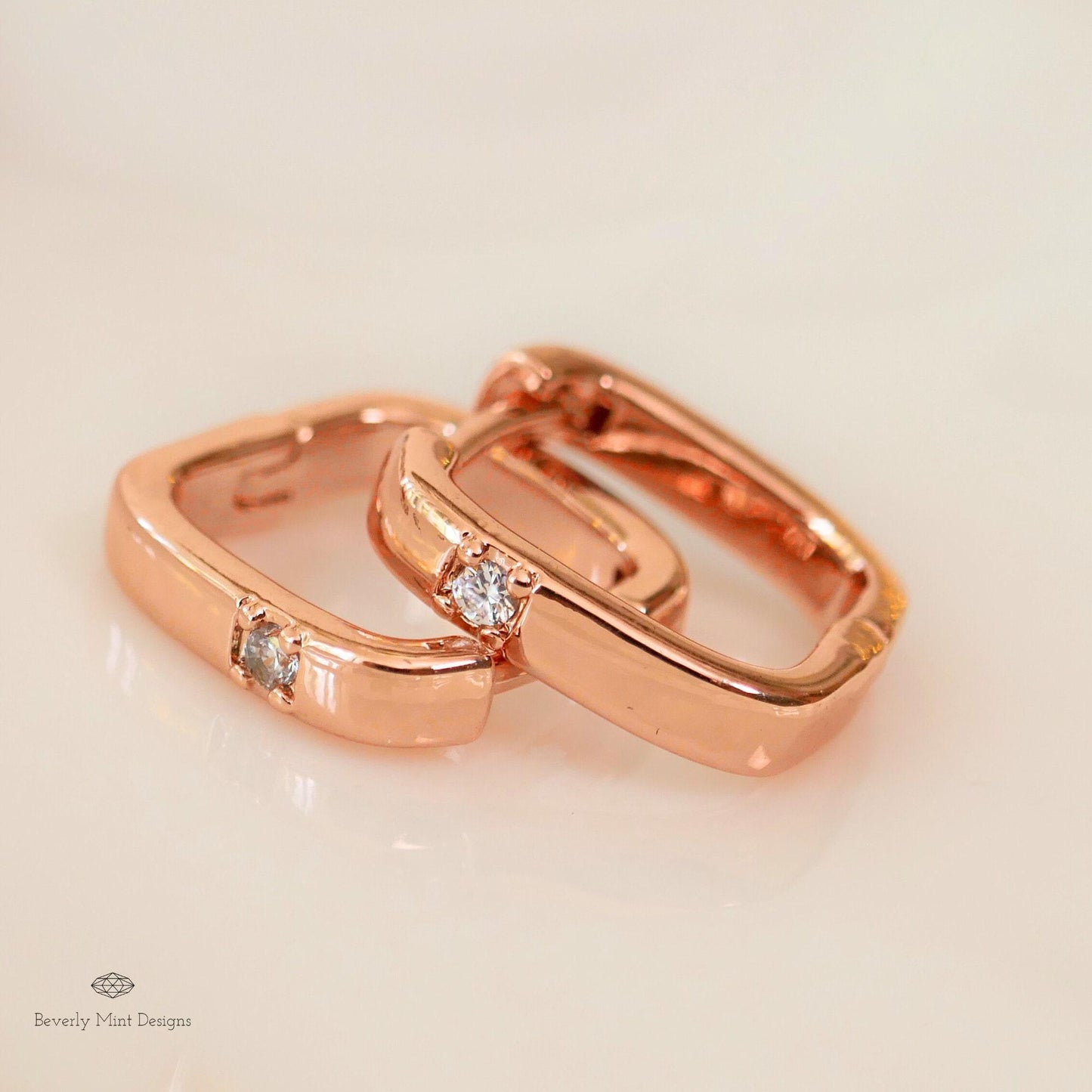 Rose Gold Huggie Earrings, Rose Gold Earrings square, Minimalist Earrings,  Simple Earrings, Gift For Her