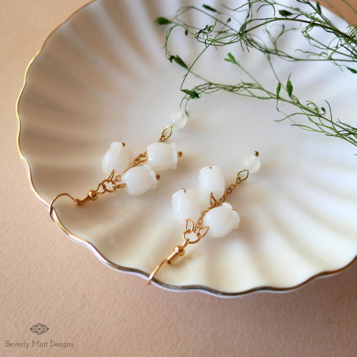 White Lily Of The Valley Flower Earrings, Floral Dangle and Drop Earrings, Birth Flower for May ,Unique Earrings