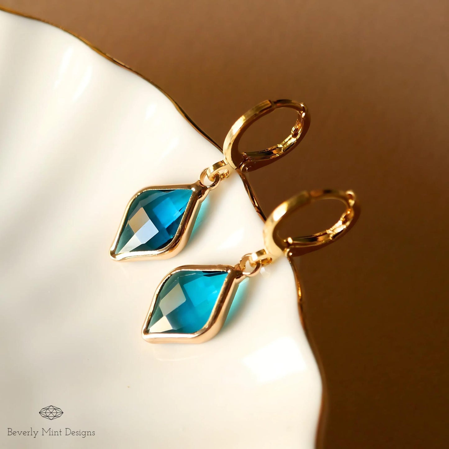 Gold Hoop Earrings with Blue Gemstone, Elegant Dangle Earrings, Minimalist Jewelry for Women, Gift For Her