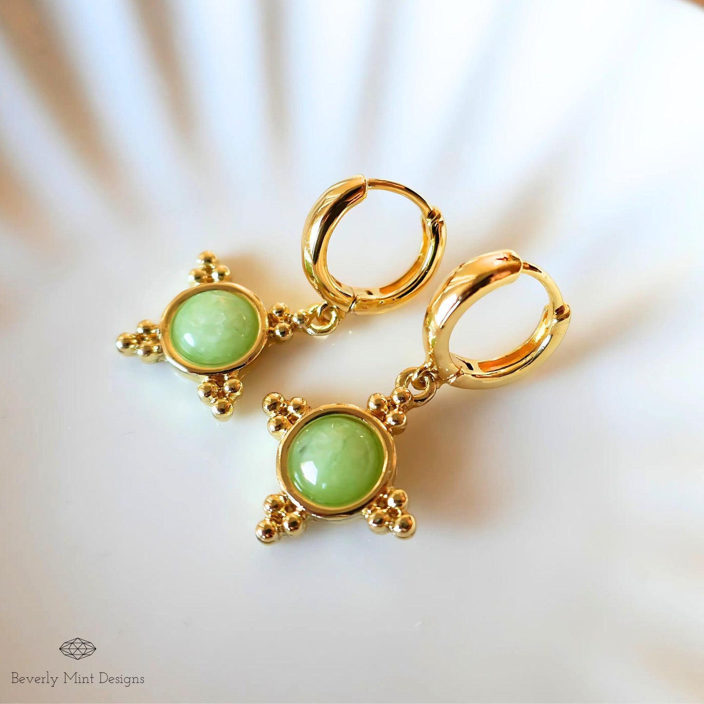 Gold and Green Dangle Earrings with Beaded Accents Boho Chic Handmade Jewelry for Women, Bohemian earrings, Jade Color , Unique jewelry