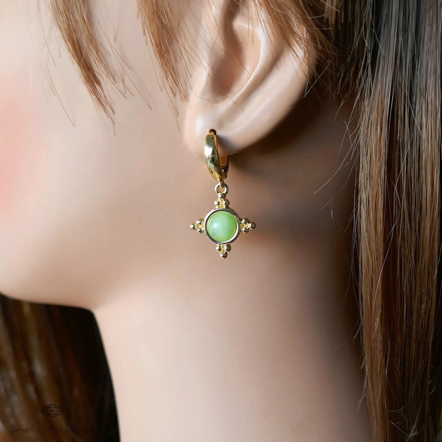 Gold and Green Dangle Earrings with Beaded Accents Boho Chic Handmade Jewelry for Women, Bohemian earrings, Jade Color , Unique jewelry