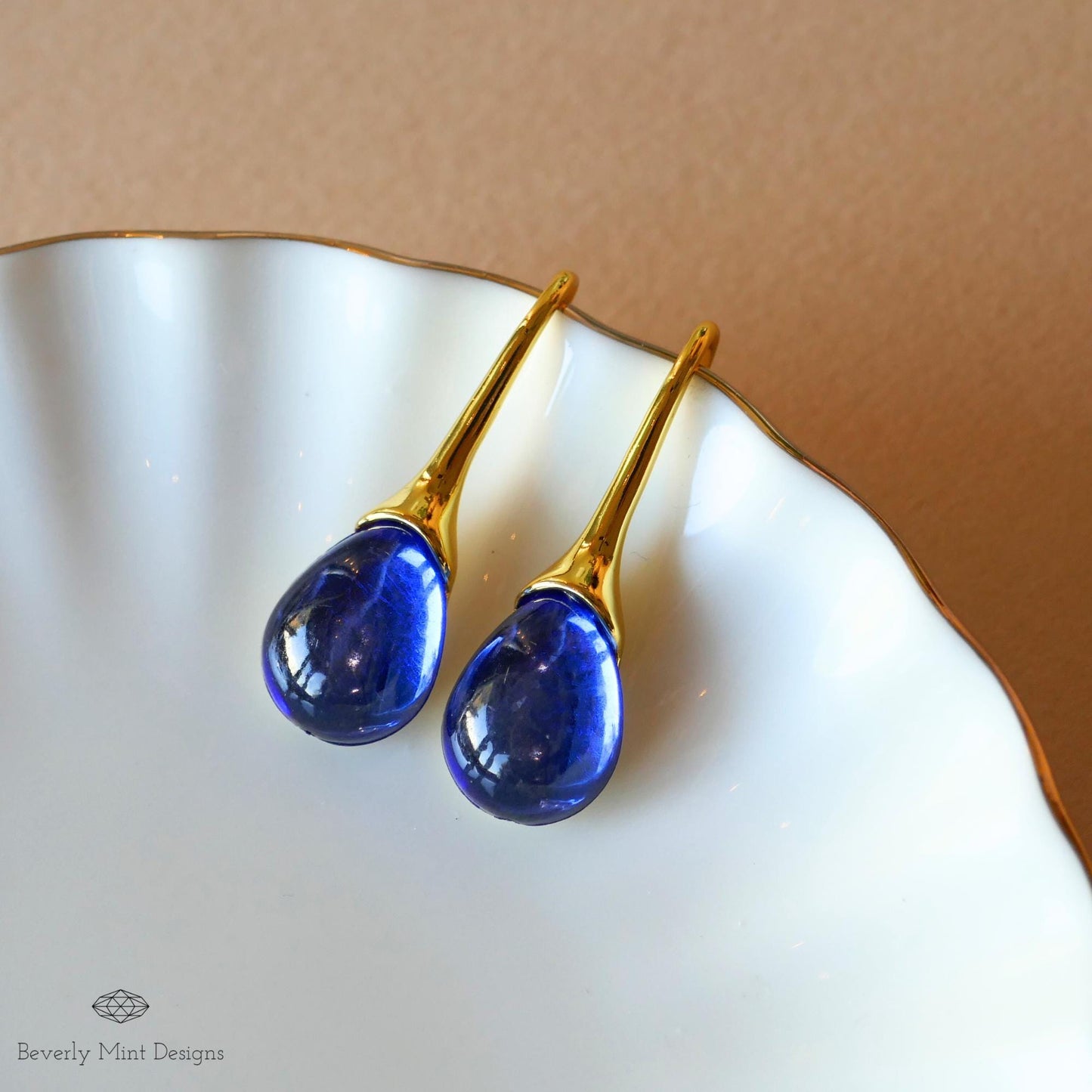 Sapphire Blue Gemstone Earrings, Gold Earrings with Blue Stones  , Blue Jewelry, Gift for Mother, Wedding Jewelry Statement Earrings
