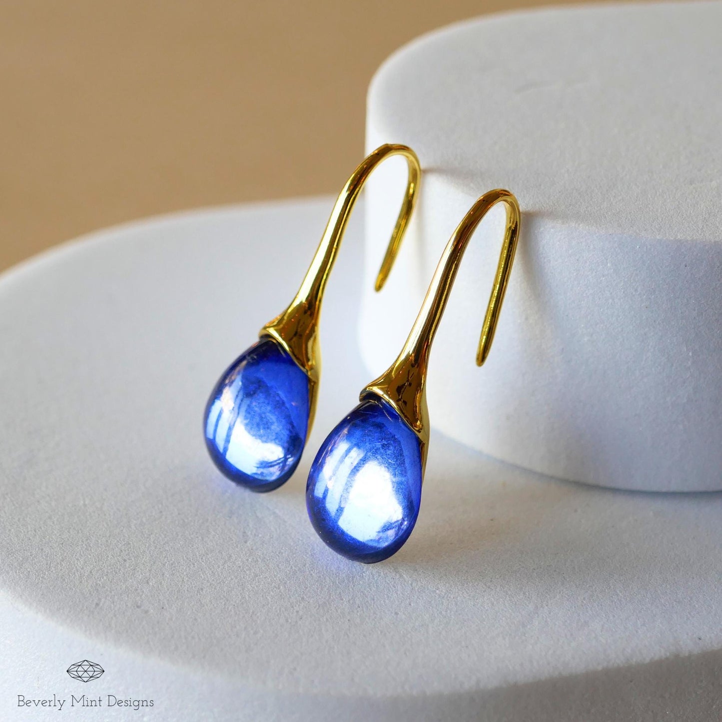 Sapphire Blue Gemstone Earrings, Gold Earrings with Blue Stones  , Blue Jewelry, Gift for Mother, Wedding Jewelry Statement Earrings