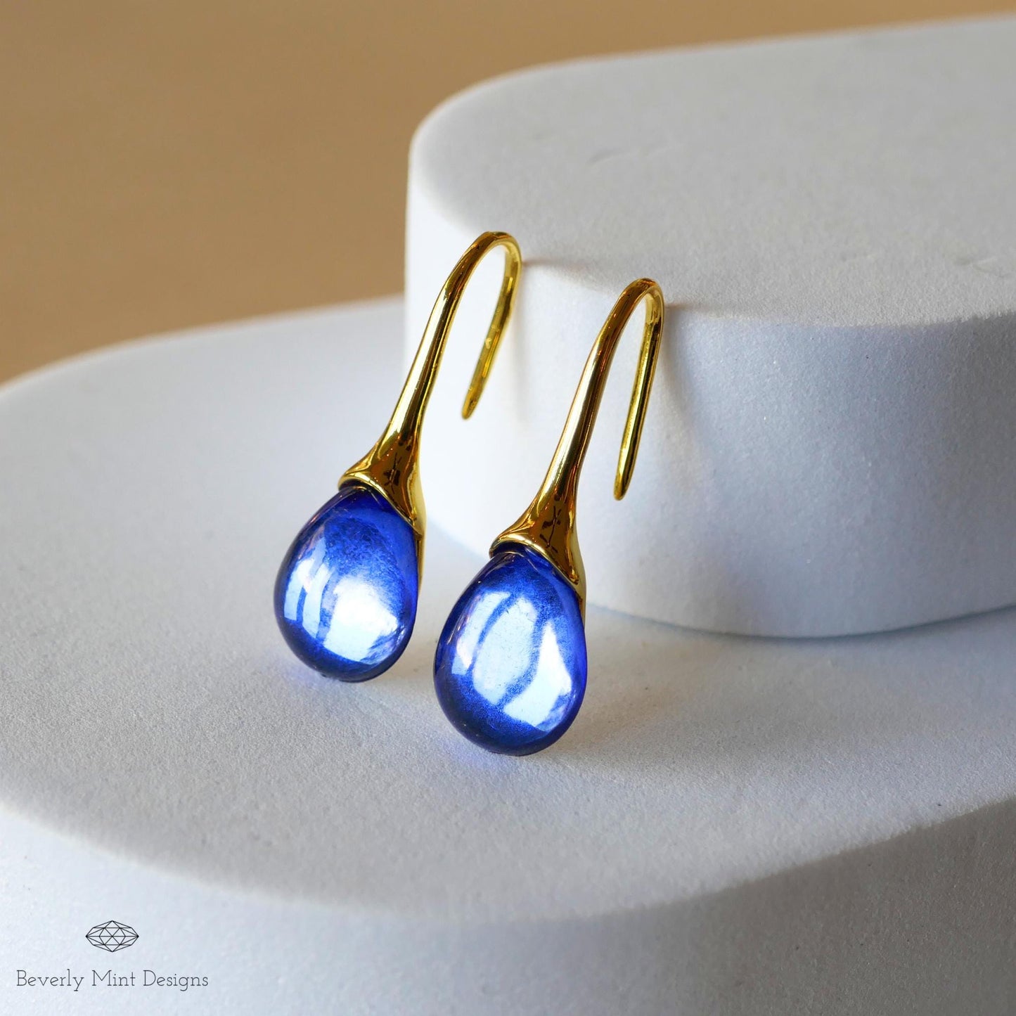 Sapphire Blue Gemstone Earrings, Gold Earrings with Blue Stones  , Blue Jewelry, Gift for Mother, Wedding Jewelry Statement Earrings