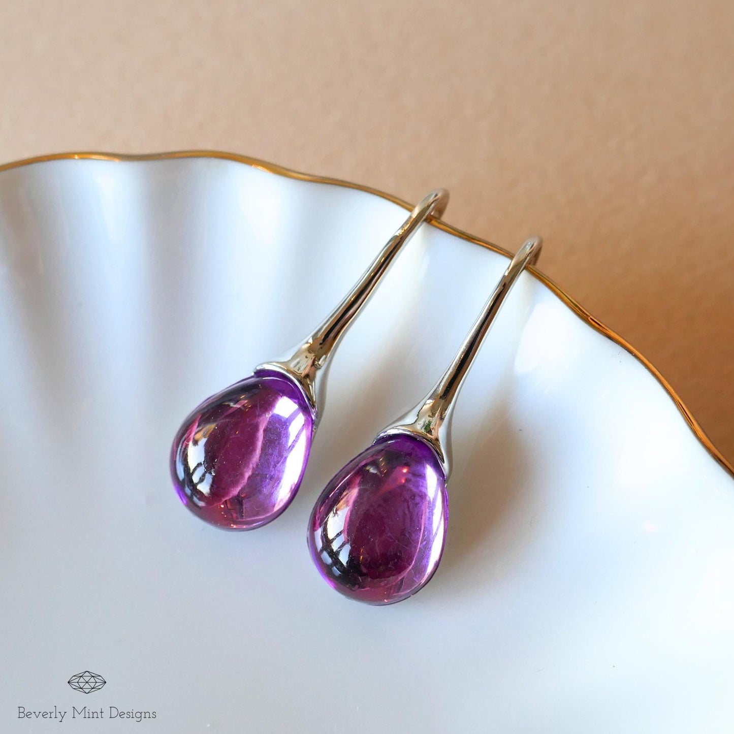 Purple Gemstone Earrings, Silver Earrings with Purple Stones, Purple Jewelry, Gift for Her, Wedding Jewelry Statement Earrings
