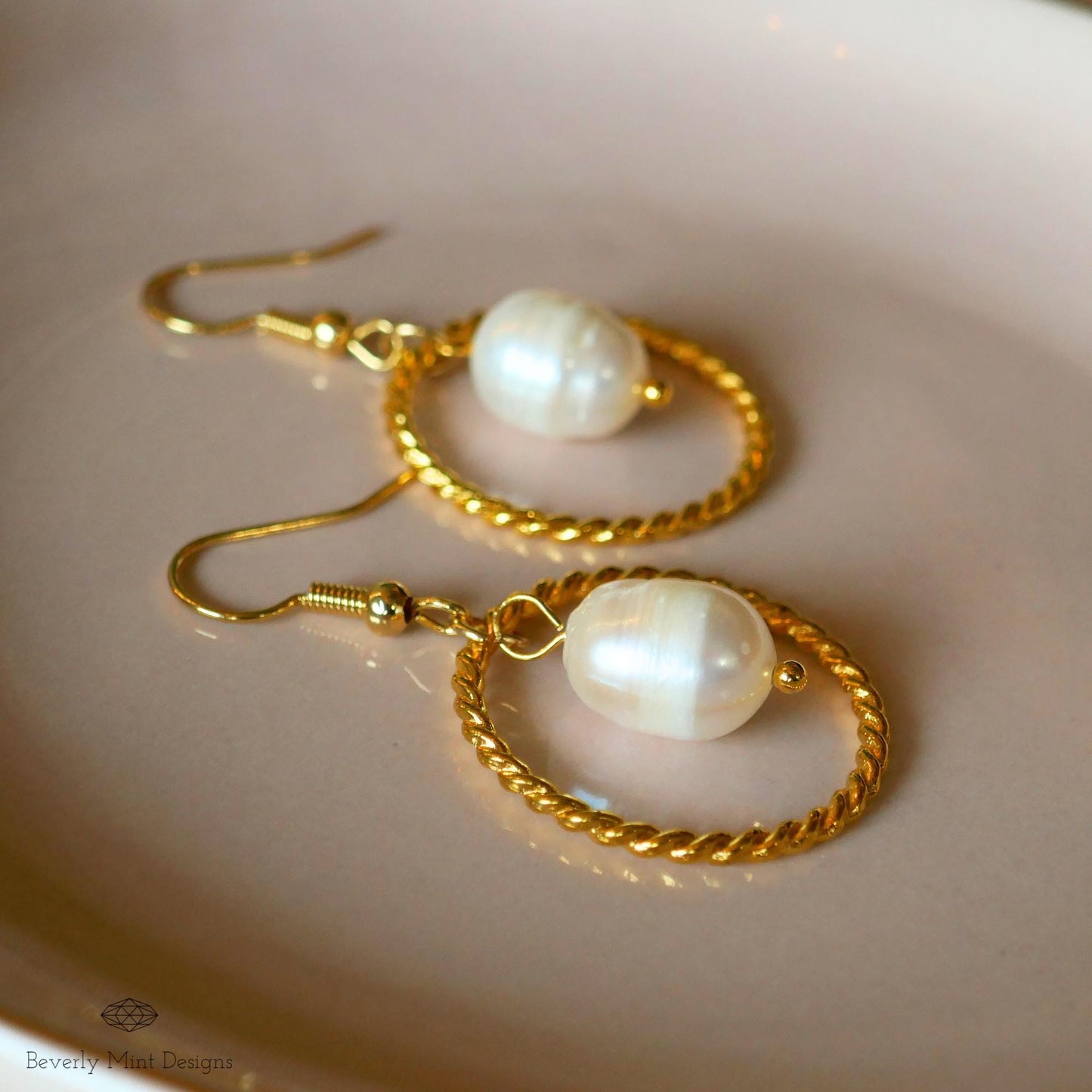 Baroque Pearl and Twisted Gold Hoop Earrings , Elegant Dangle Pearl Earrings, Modern Statement Jewelry , Gift For Her , Wedding Gift Jewelry