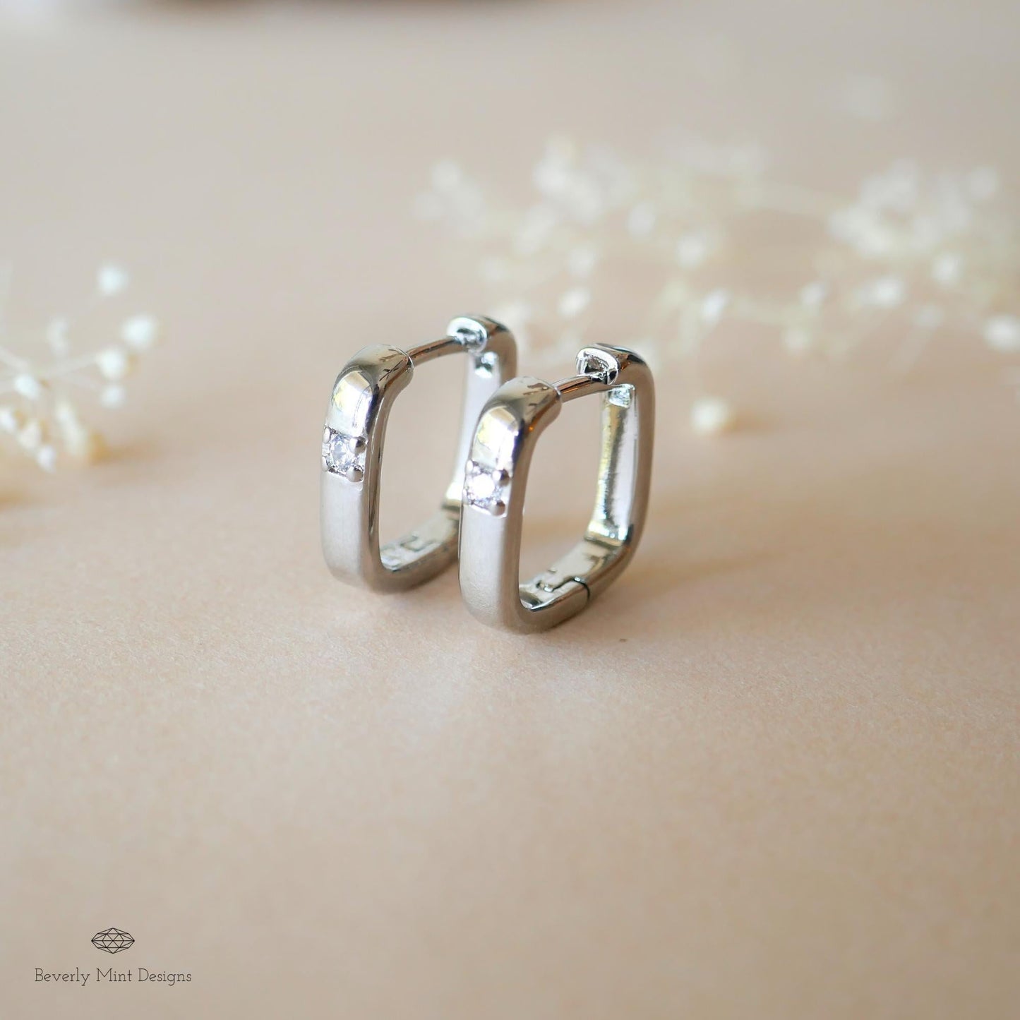 Silver Square Huugie Earrings, Hoop Earrings, 925 Earrings,Minimalist Earrings. Simple earrings, Gift for her, Gift For Her