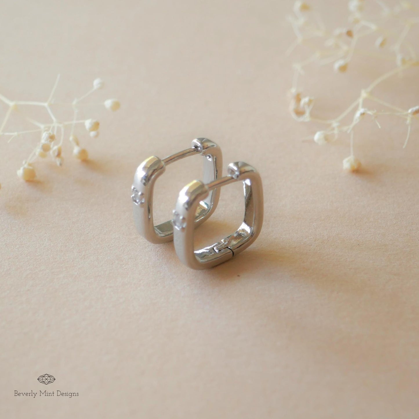 Silver Square Huugie Earrings, Hoop Earrings, 925 Earrings,Minimalist Earrings. Simple earrings, Gift for her, Gift For Her