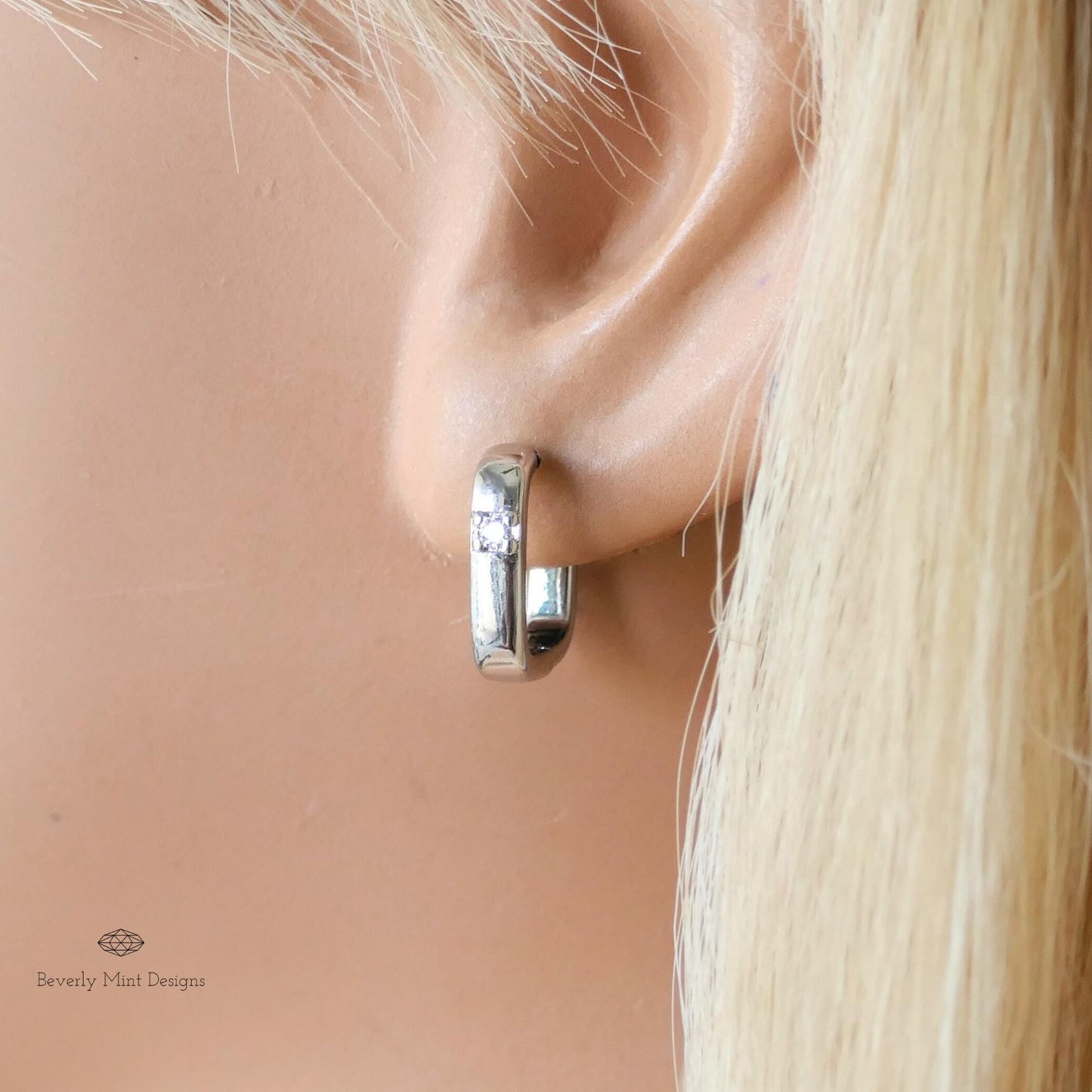 Silver Square Huugie Earrings, Hoop Earrings, 925 Earrings,Minimalist Earrings. Simple earrings, Gift for her, Gift For Her