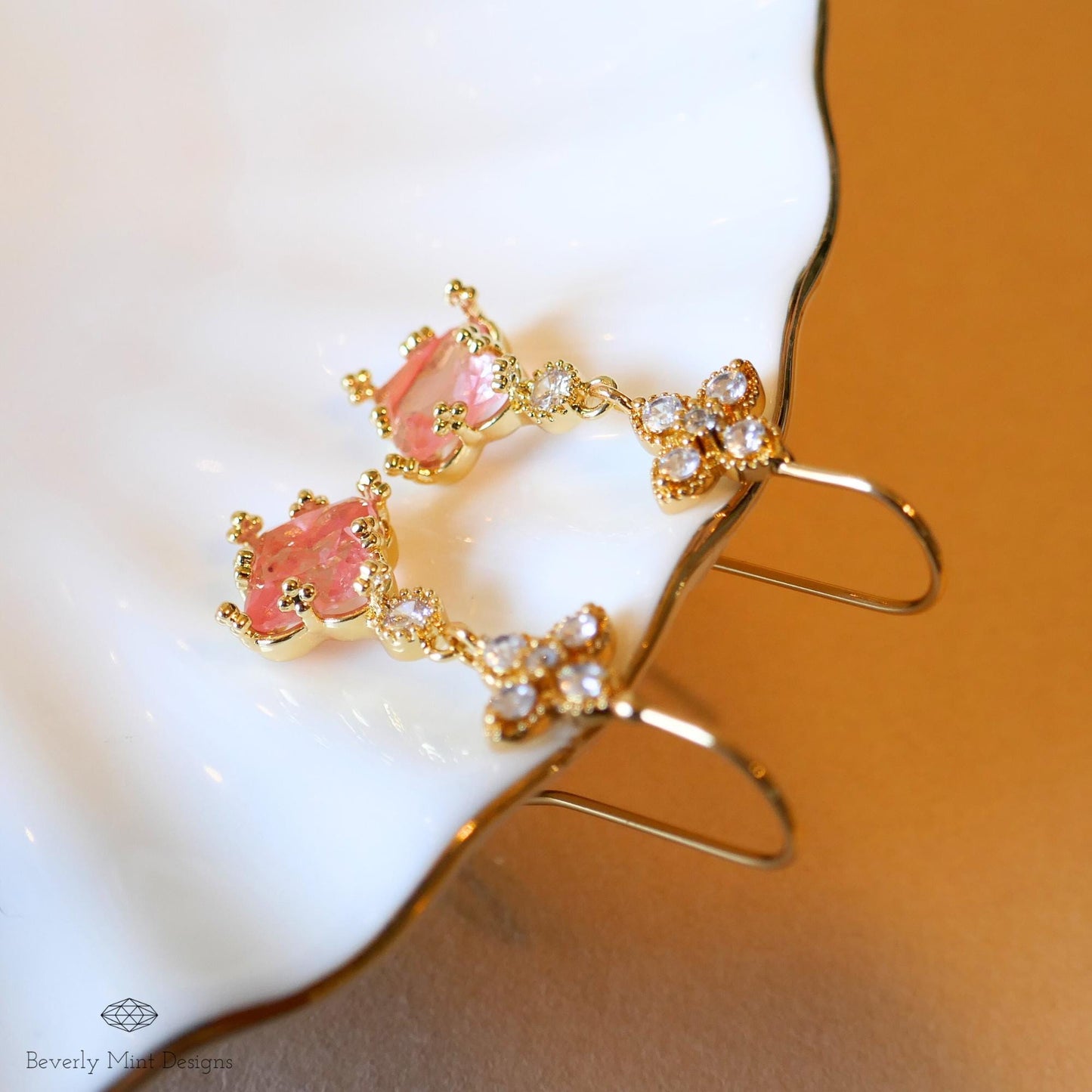 Soft Pink Small Charm Earrings, Blush Pink Earrings, Micro Pave Cubic Zirconia 18K Gold Dangle Earrings,Minimalist Jewelry, Bridesmaids Gift