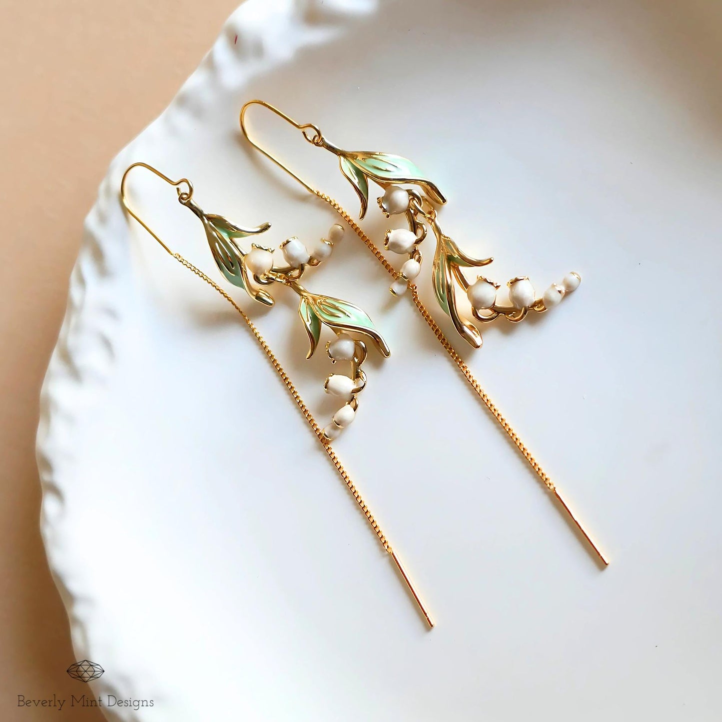 Lily Of The Valley Earrings, Gold Floral Dangle Earrings,Birth Flower for May, Nature-Inspired Jewelry, Botanical Long Earrings, Gift