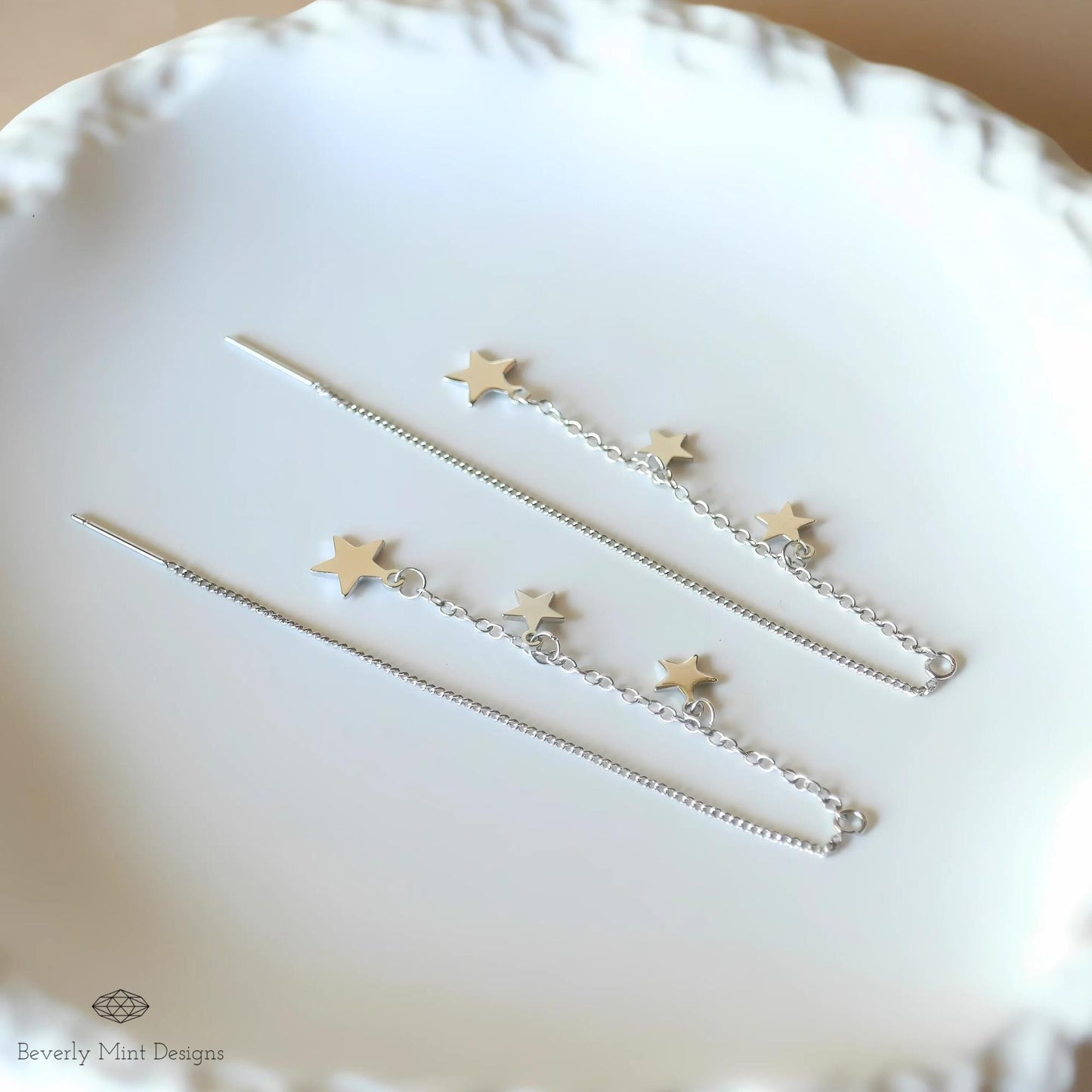 Silver Star Dangle Earrings, Celestial Dangle Earrings, Earrings, Threader earrings, Minimalist Celestial Earrings, Gift for Her