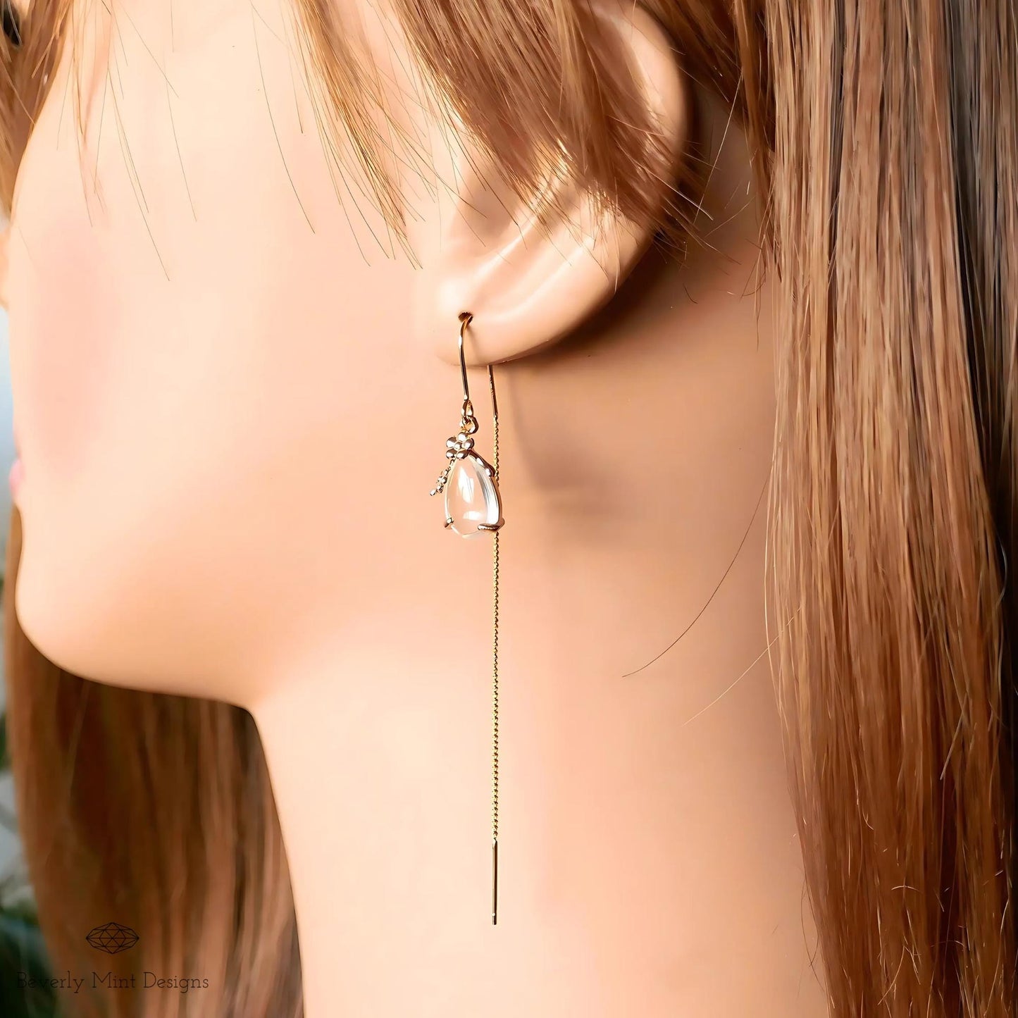 Gold Threader Earrings, Teardrop Dangle Earrings, Floral Long Chain Earrings, Minimalist Jewelry for Women, Gift for Her, Gift For Her