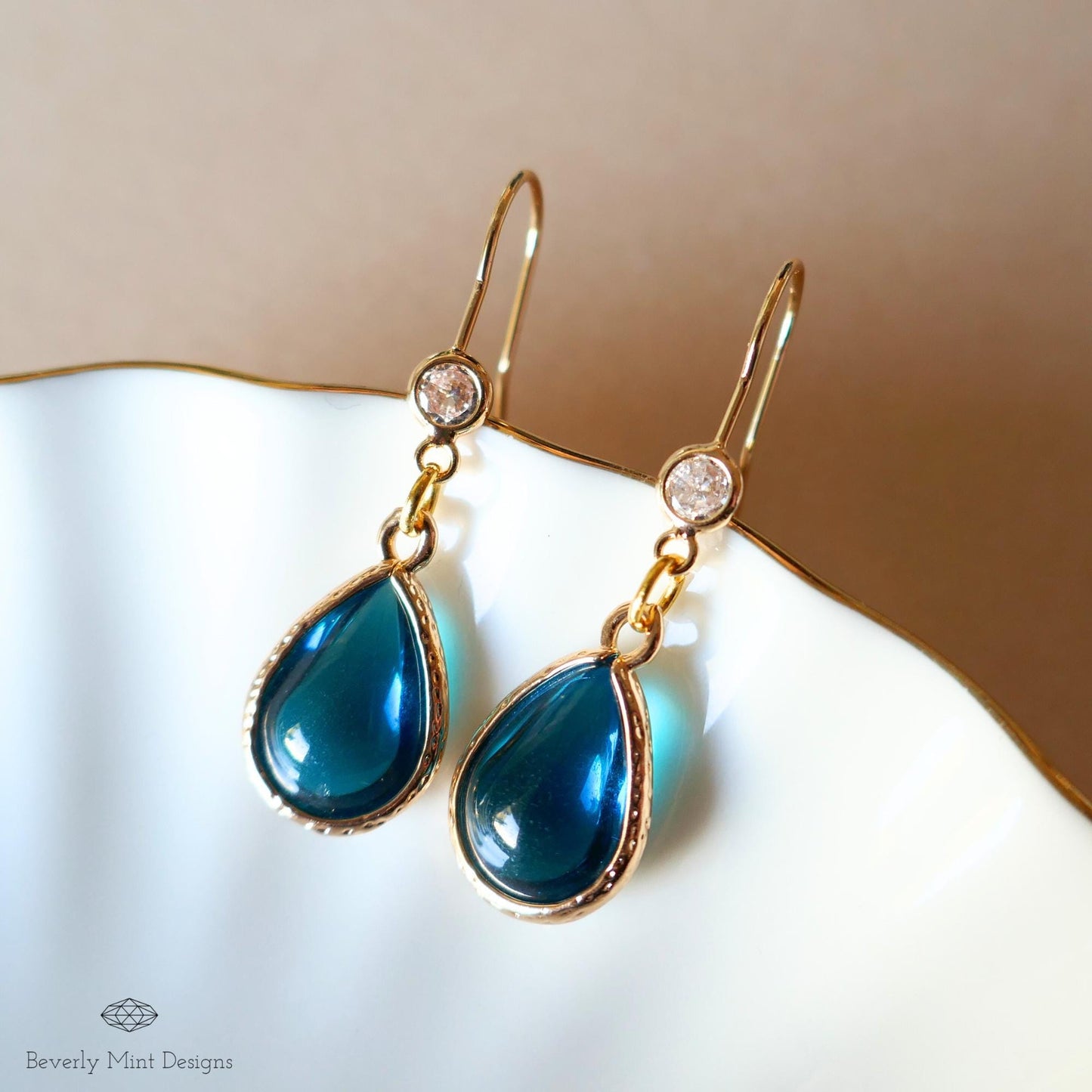 Deep Blue Teardrop Earrings, Blue Gemstone Drop Earrings, Gold Dangle Earrings, Minimalist Jewelry, Blue Statement Jewelry for Weddings